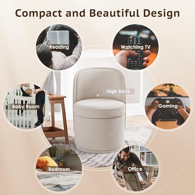 Sillón Giratorio 360° con Almacenamiento Oculto, Beige miniatura 8