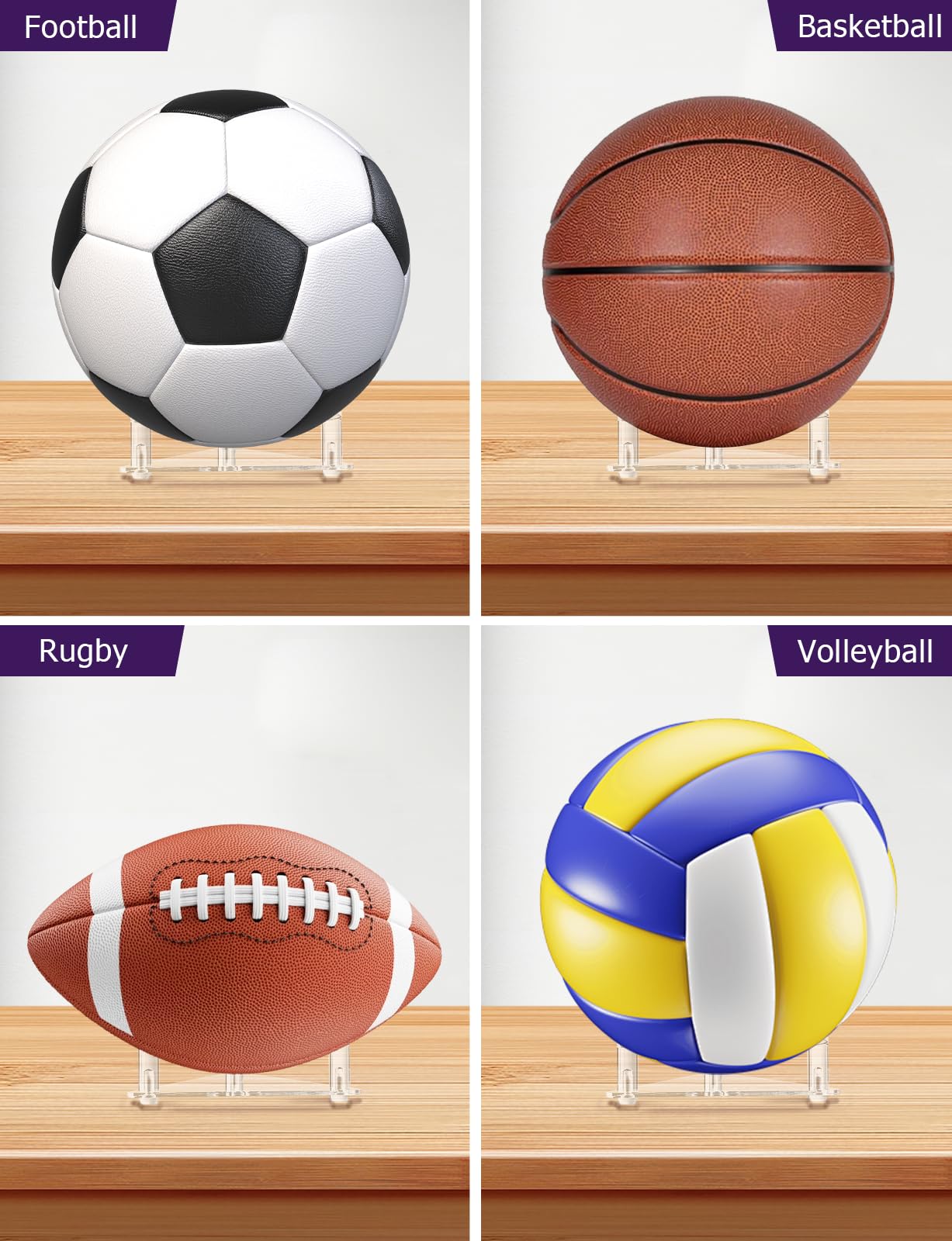 2 Pack Acrylic Ball Display Stands – Large, Clear, For Basketball, Football, Soccer Balls, Showcase Your Gear