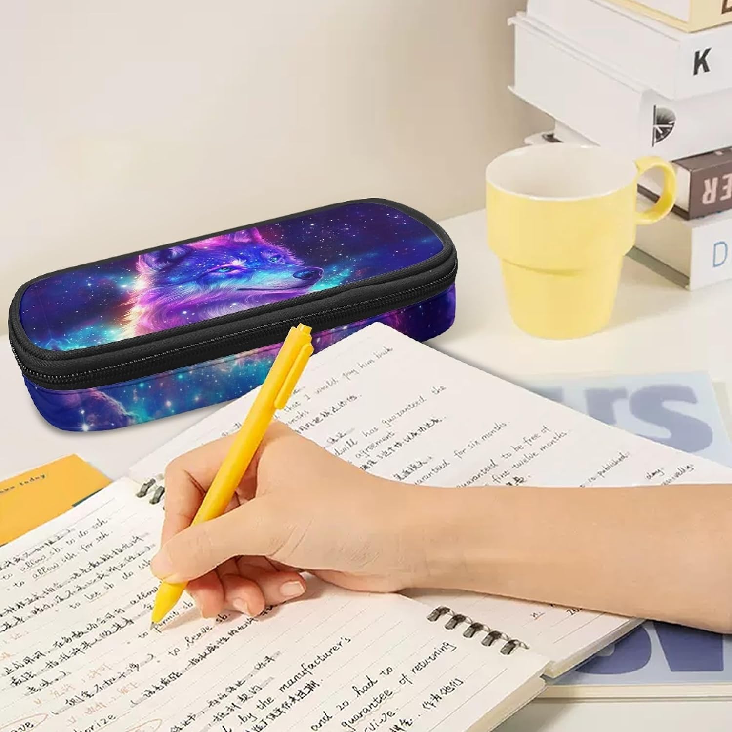 Galaxy Wolf Pencil Cases for Kids Girls Boys Pencil Bag Sturdy Pen Holder Box Stationery Pouch for Women Men School Office Graduation Birthday Gifts image 4