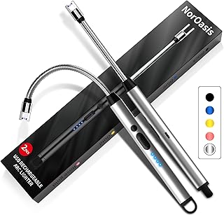 2-Pack Rechargeable Electric Candle Lighters, Flameless Windproof Long Lighter with 360° Flexible Neck and LED Display for Candles, Camping, BBQ & Fireplace (Silver)