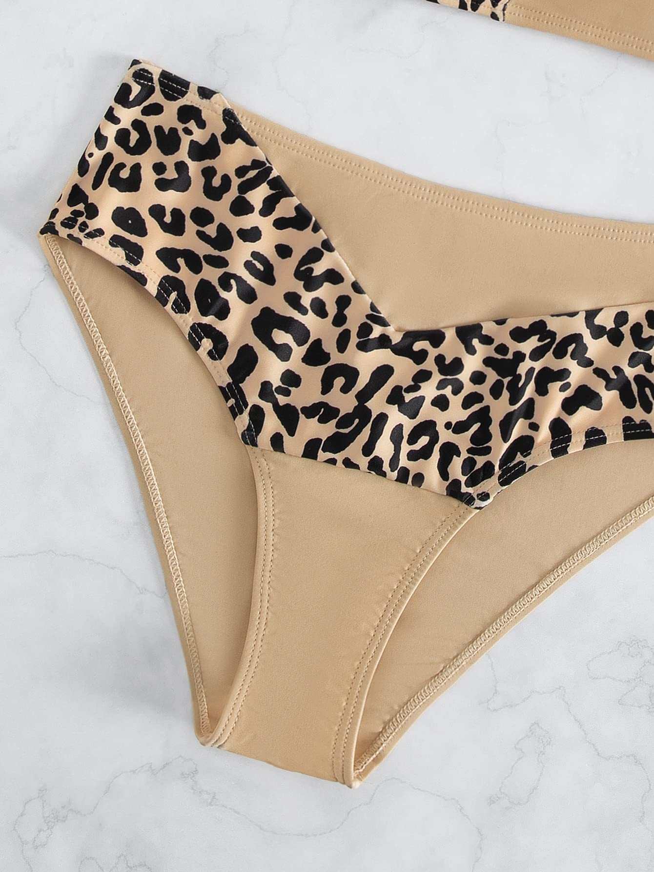Costume da Bagno Bikini A Vita Alta in 2 Pezzi con Stampa Animalier Leopardata Donna Color Kaki Multi S