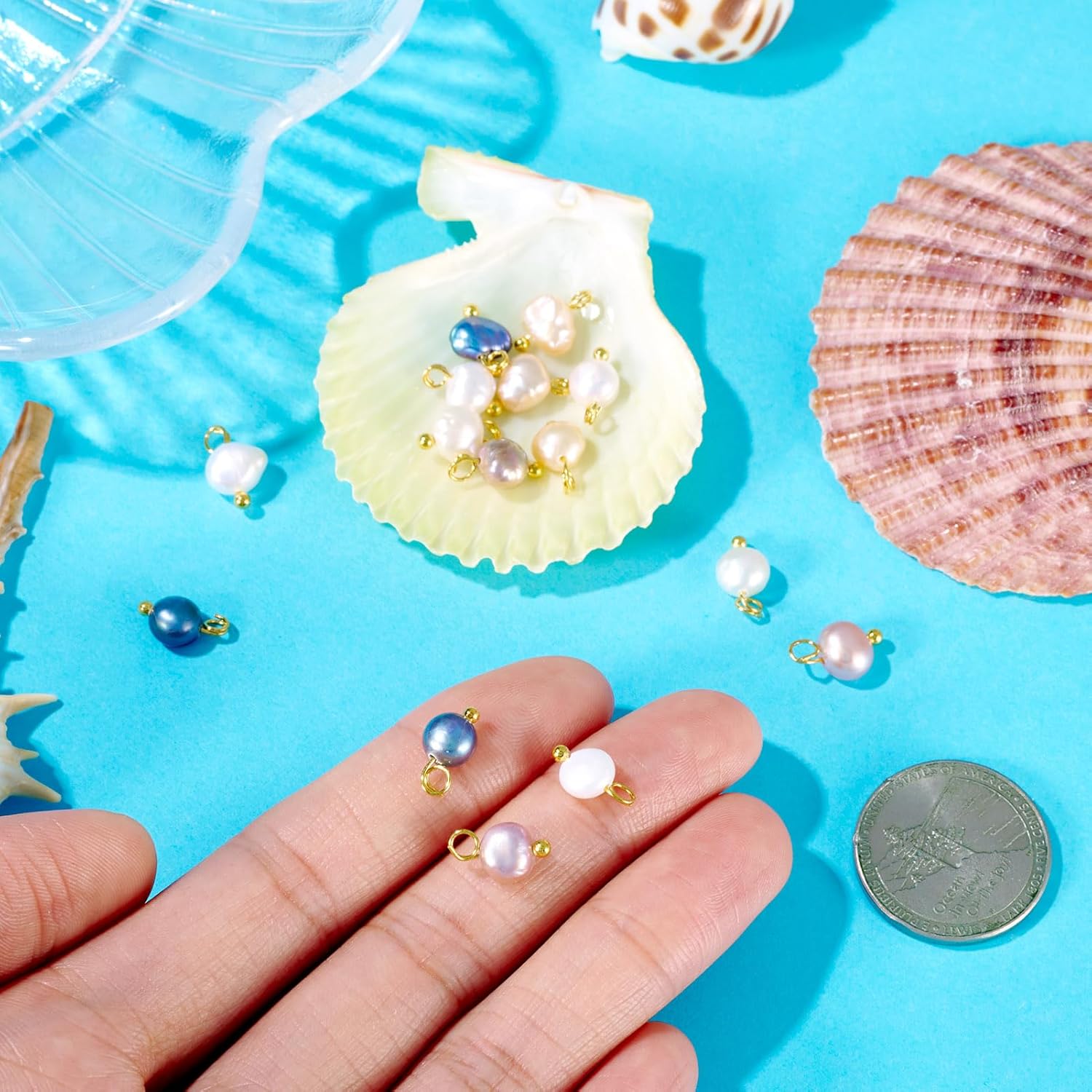 Cheriswelry 20Pcs Natural Freshwater Cultured Pearl Pendants 10mm Pearl Connector Charms with Double Loops for DIY Necklaces Bracelets Earrings Jewelry Making Summer Decor - Image 6