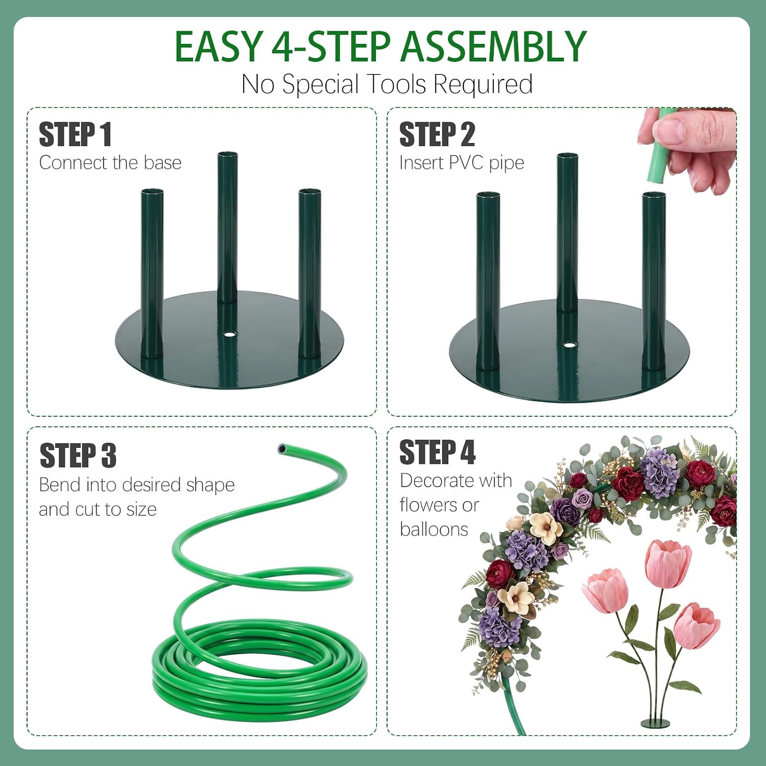 Hicarer Flexible Tube with Bases, Giant Flower Stem Kit, Three Poles, Green