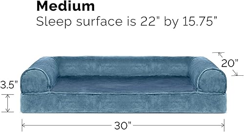 Miniatura 6 de Furhaven Cama ortopédica de espuma para perros, de pelo sintético y terciopelo, con diseño de caja de huevos, color puerto azul, talla M