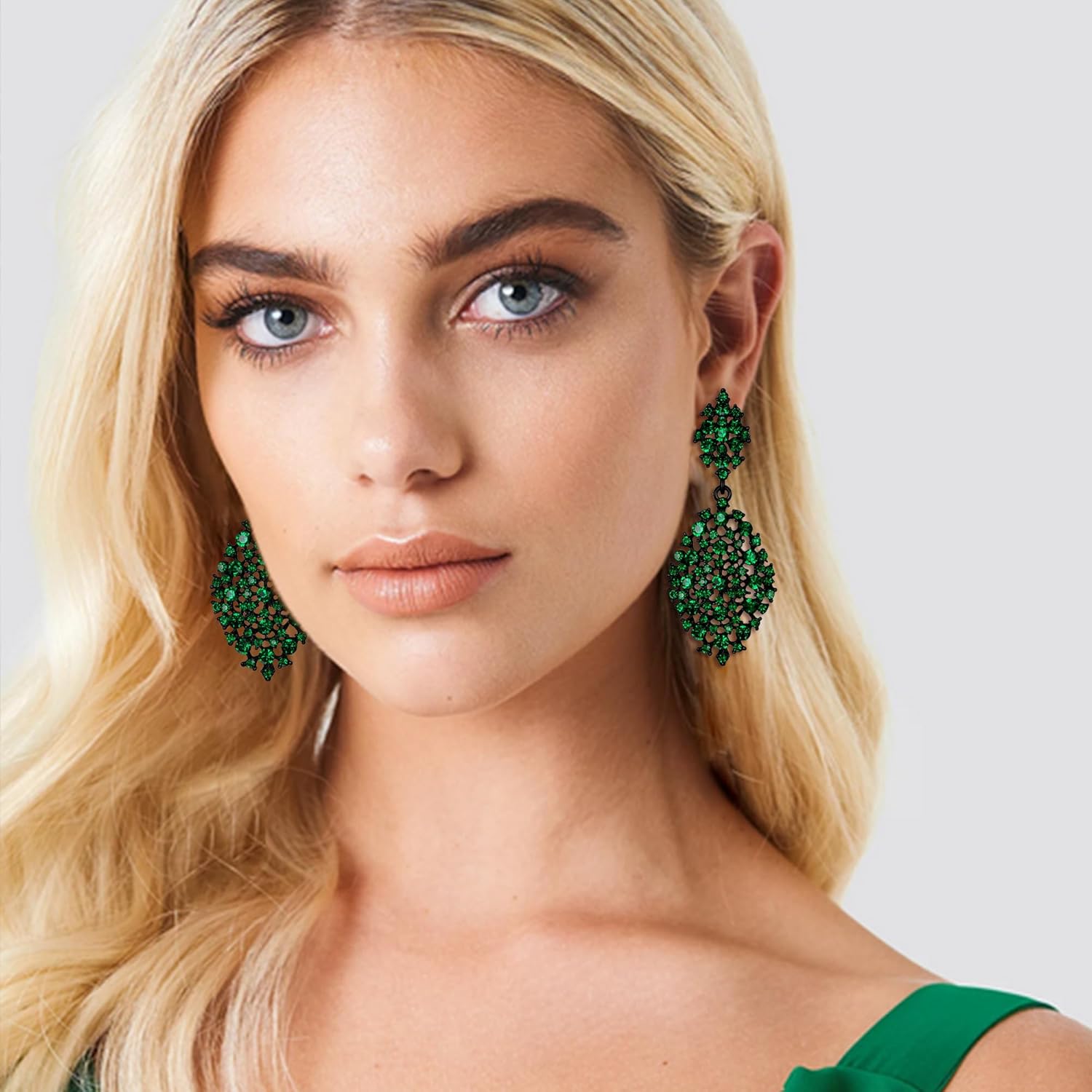 Flyonce Women's Austrian Crystal Party Hollow-out Teardrop Pierced Dangle Earrings for Wedding Feast - Image 3