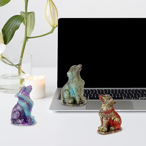 Miniatura 8 de Artistone Estatua y figura de lobo de cristal de dragón de 2.0 pulgadas, tallada a mano, piedra de lobo curativa, esculturas de animales para