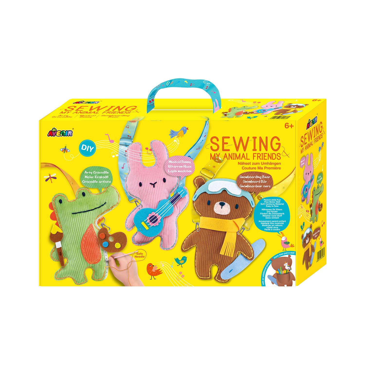 Avenir 6301576 DYI Sewing Kit, Sewing Animals, Hanging Animals, Set of 3, Craft Set for Children, Creative Set, from 6 Years