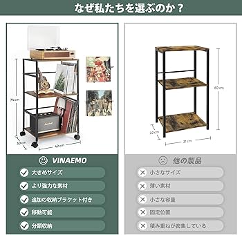 Amazon.co.jp: VINAEMO レコードラック、レコード棚、レコード