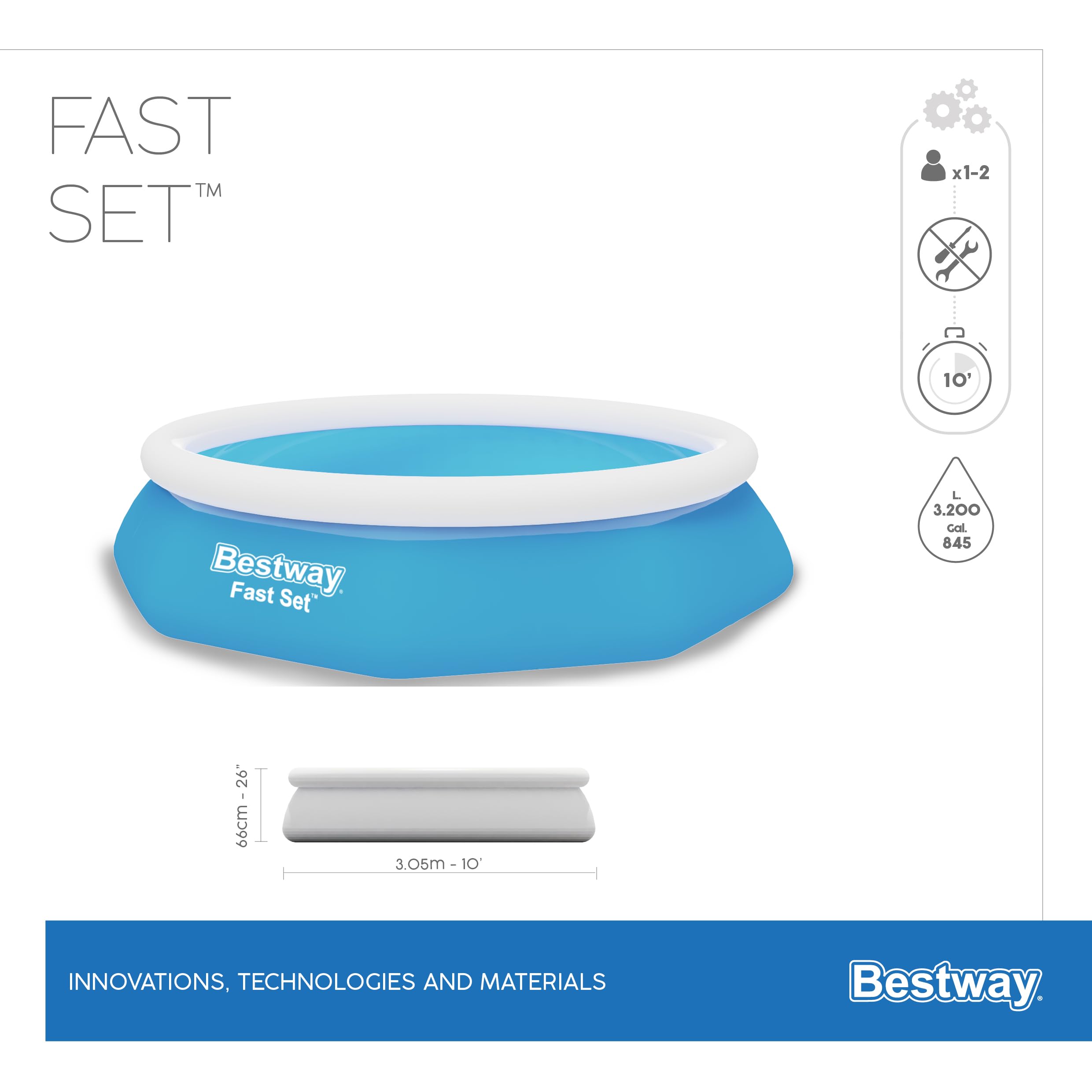 Bestway 57458 Set Piscina Gonfiabile Fast Set Rotonda da 305x66 cm