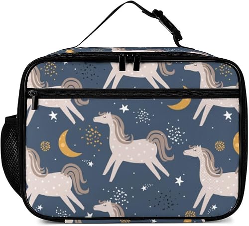 Miniatura 2 de Lonchera reutilizable con diseño de caballos, bolsa de almuerzo aislada, lonchera para comida y alimentos, bolsa de mano para mujeres, niños, niñas,