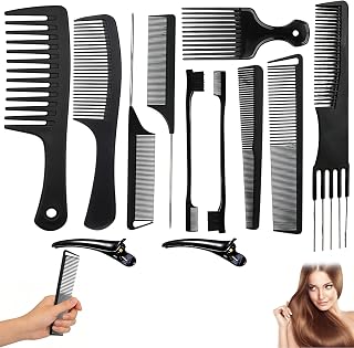 Professional Hairdressing Comb Set with 12 Pieces, Afro Comb, Hair Cutting Comb, Hairdressing Tool - Perfect for Men, Barbers and Hairdressers, Hair Lengths and Hairstyles