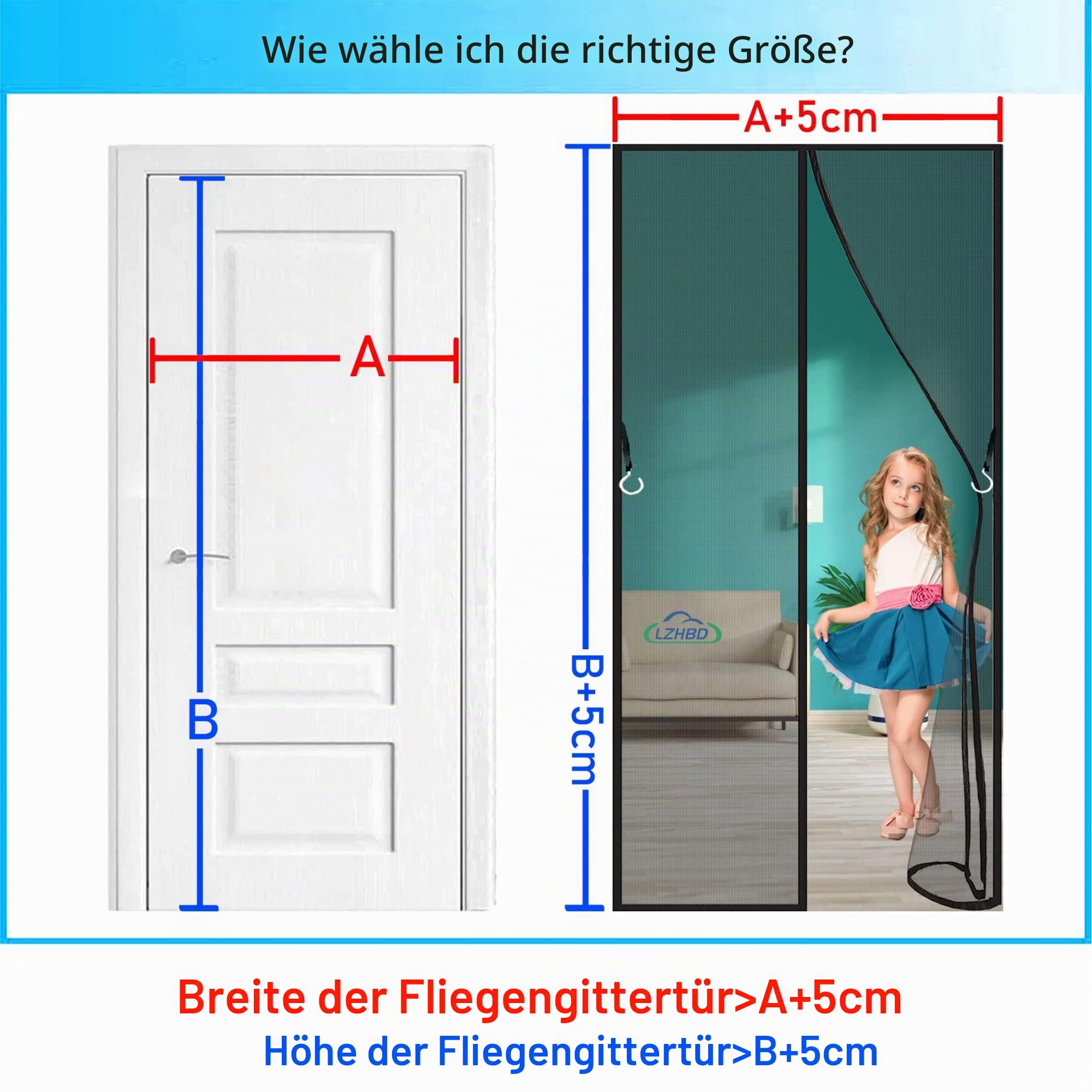 Fliegengitter Tür, 200x220 cm Magnetvorhang Doppeltür Mückenschutz Ideal für die Schiebetür Balkontür und Terrassentür, mit Heavy Duty Mesh & Klettverschluss, Schwarz, Neuste Version