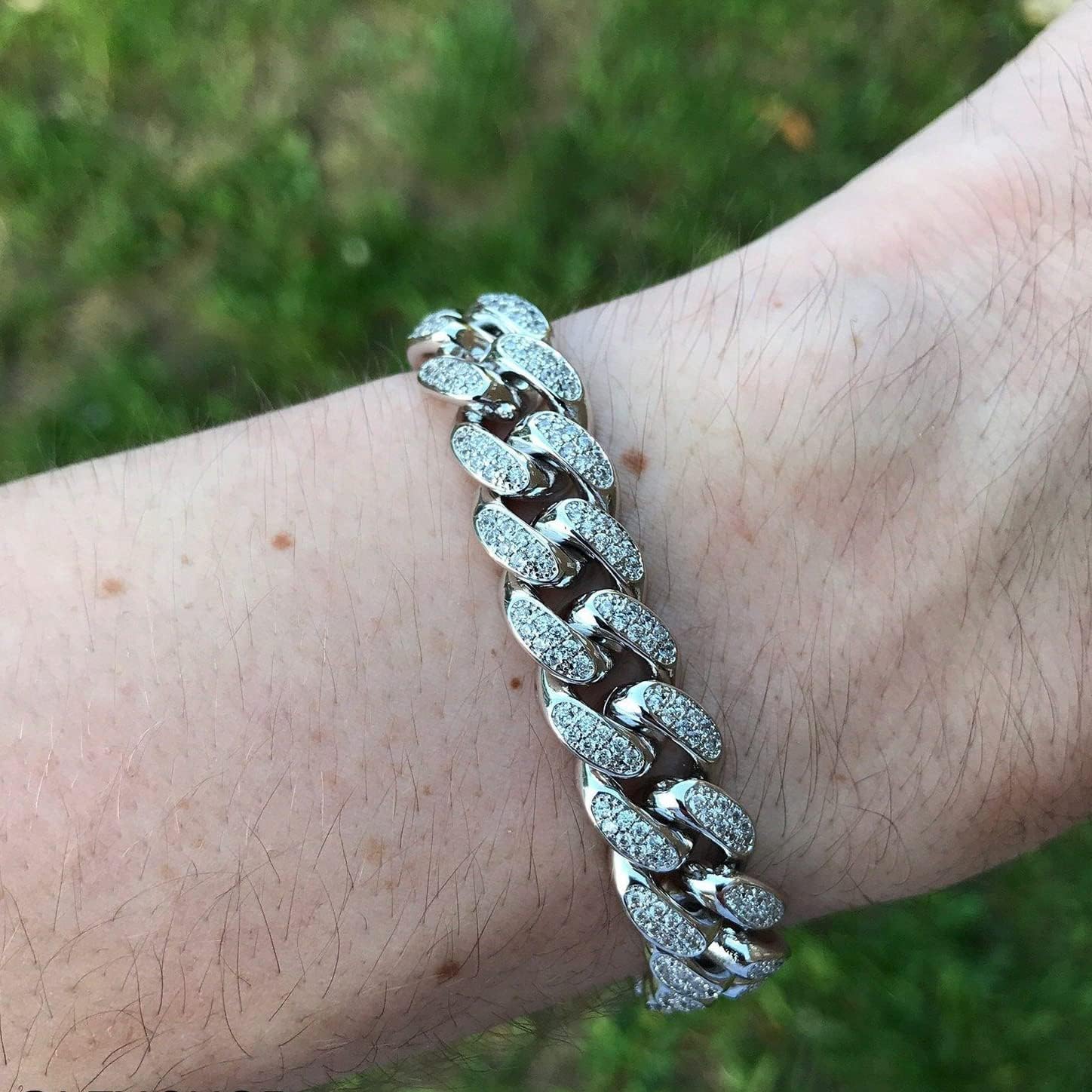 Hip Hop Iced Out Miami Cuban Link Chain Necklace or Bracelet for Men Women, Real 18K Gold/White Gold Plated Diamond CZ Jewelry