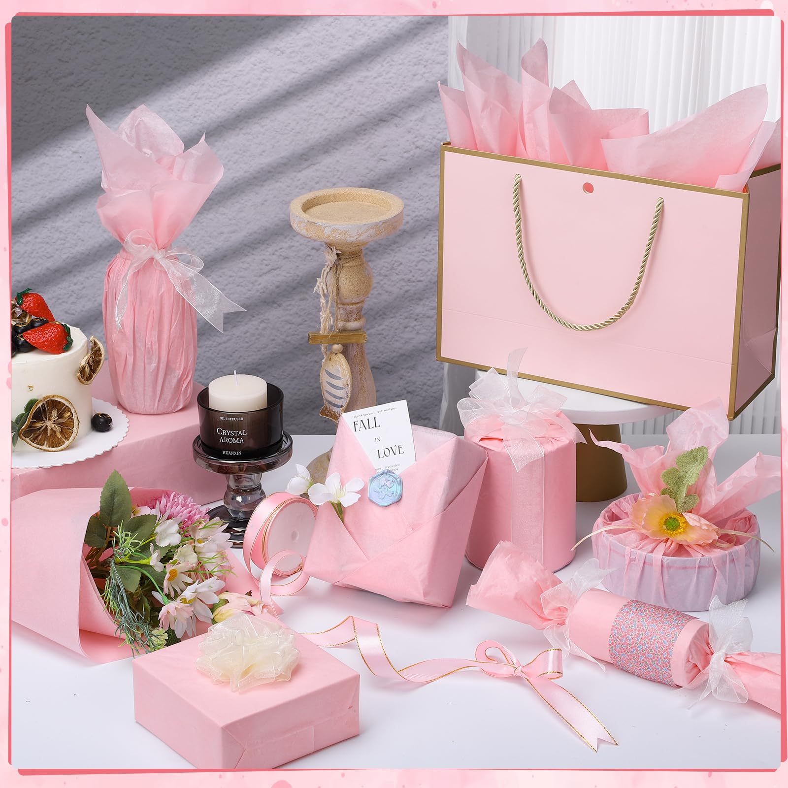 Lot de 160 feuilles de papier de soie pour sacs cadeaux, 50,8 x 35,6 cm, rose