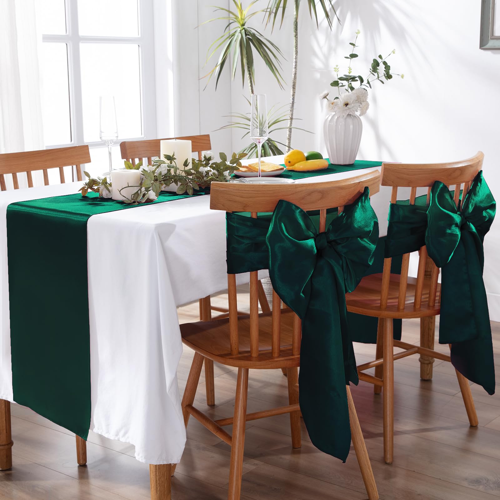 Tischläufer aus Satin, 30,5 x 274,4 cm, glatte Seide, Tischläufer für Hochzeiten, Bankette, Partys, Geburtstage und Abschlussfeiern, Grün, 5 Stück