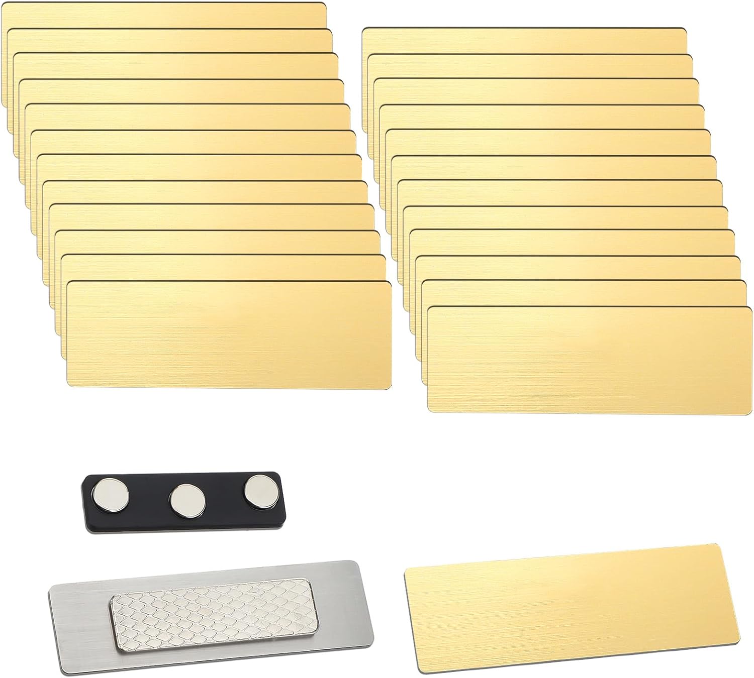 24 Pack Magnetic Name Tags, Blank Name Badge Holder, 0.8 x 2.7 Inches Magnetic Backing Names Tag Personalized, Custom Names Tags with 3 Pcs Magnets for Police Office Employee Custom (Gold)