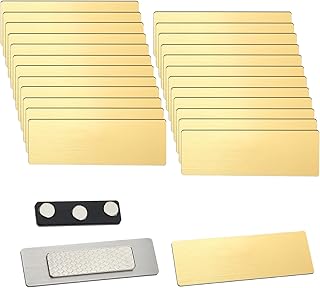 24 Pack Magnetic Name Tags, Blank Name Badge Holder, 0.8 x 2.7 Inches Magnetic Backing Names Tag Personalized, Custom Names Tags with 3 Pcs Magnets for Police Office Employee Custom (Gold)
