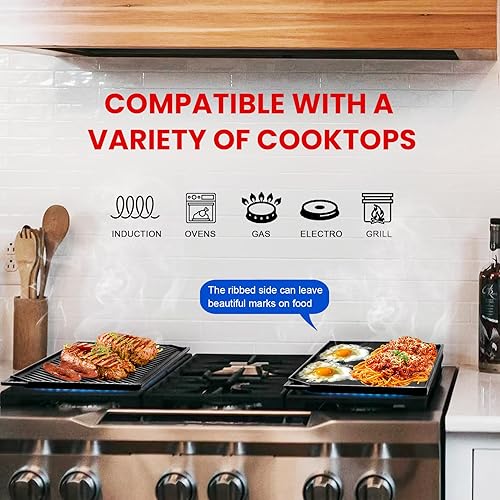 Miniatura 5 de GGC Plancha de hierro fundido, plancha plana reversible para parrillas de gas, estufas y cocina al aire libre, 16.5 x 9.5 pulgadas para hornear