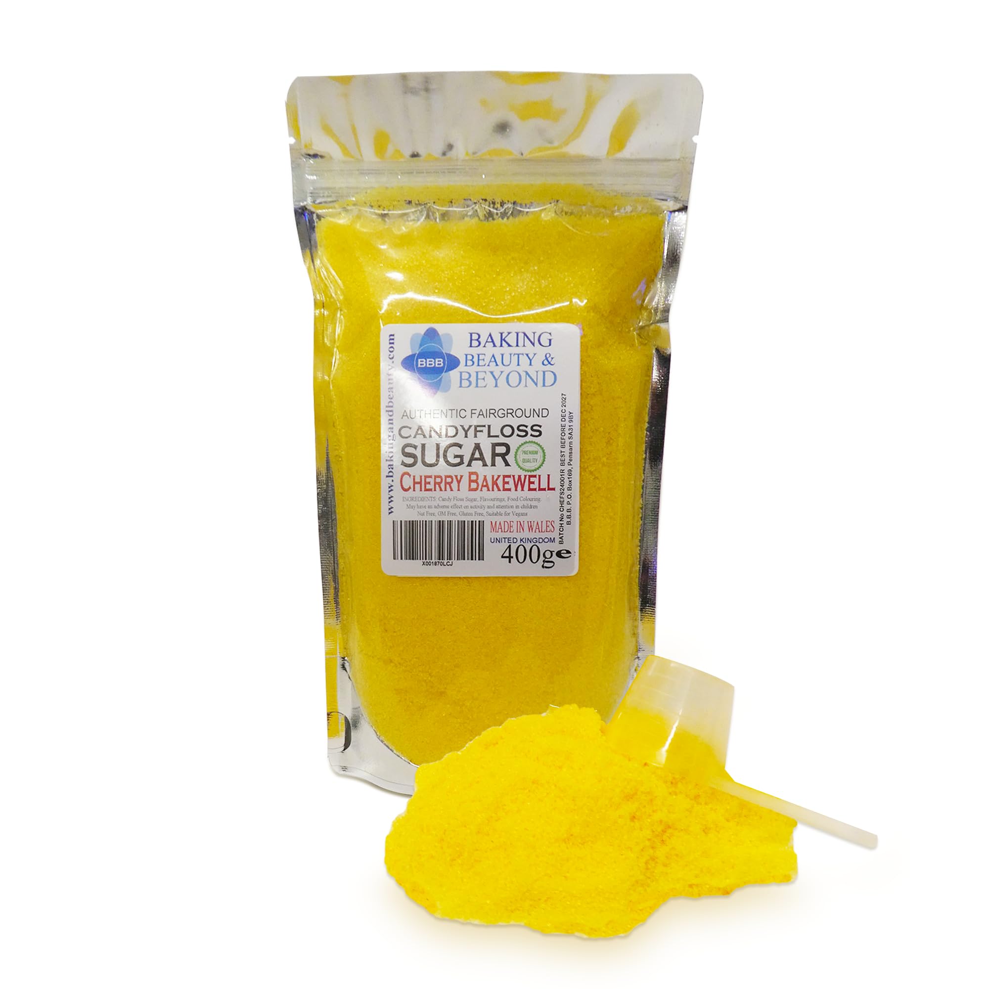 Baking Beauty and Beyond Premium Candy Floss Sugar 400g - Cherry Bakewell Flavour