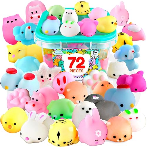 72 juguetes blandos de Mochi Squishies - Mini animales blandos lindos juguetes blandos para aliviar el estrés a granel para recuerdos de fiesta de
