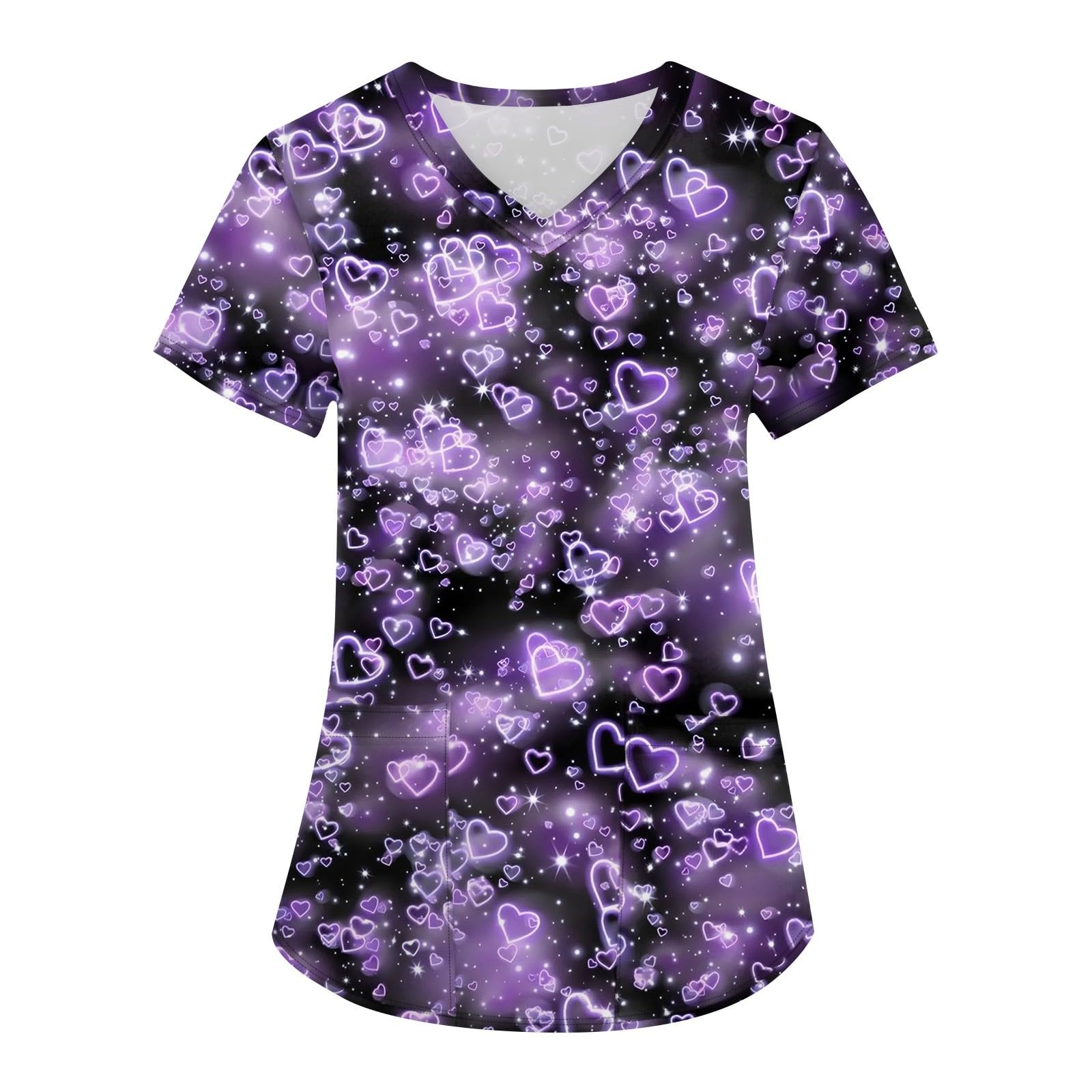 Scrub Tops Women Short Sleeve Plus Size V-Neck Fun Printed Scrubs Top Medical Nursing Uniforms with Pockets S-5Xl