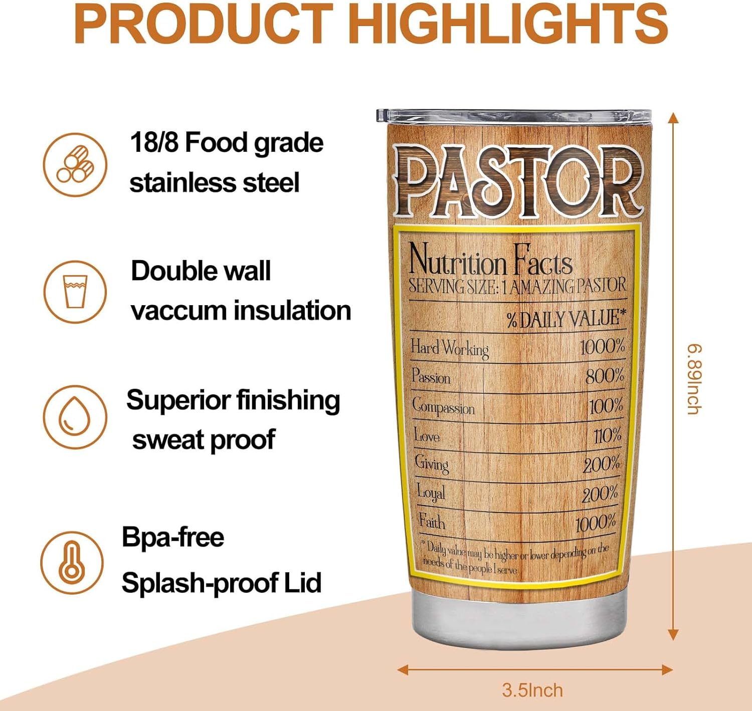 Pastor Appreciation 20oz Stainless Steel Tumbler - Thank You Gift for Men and Women - Christian Christmas Ideas for Pastor Appreciation Day - Image 4