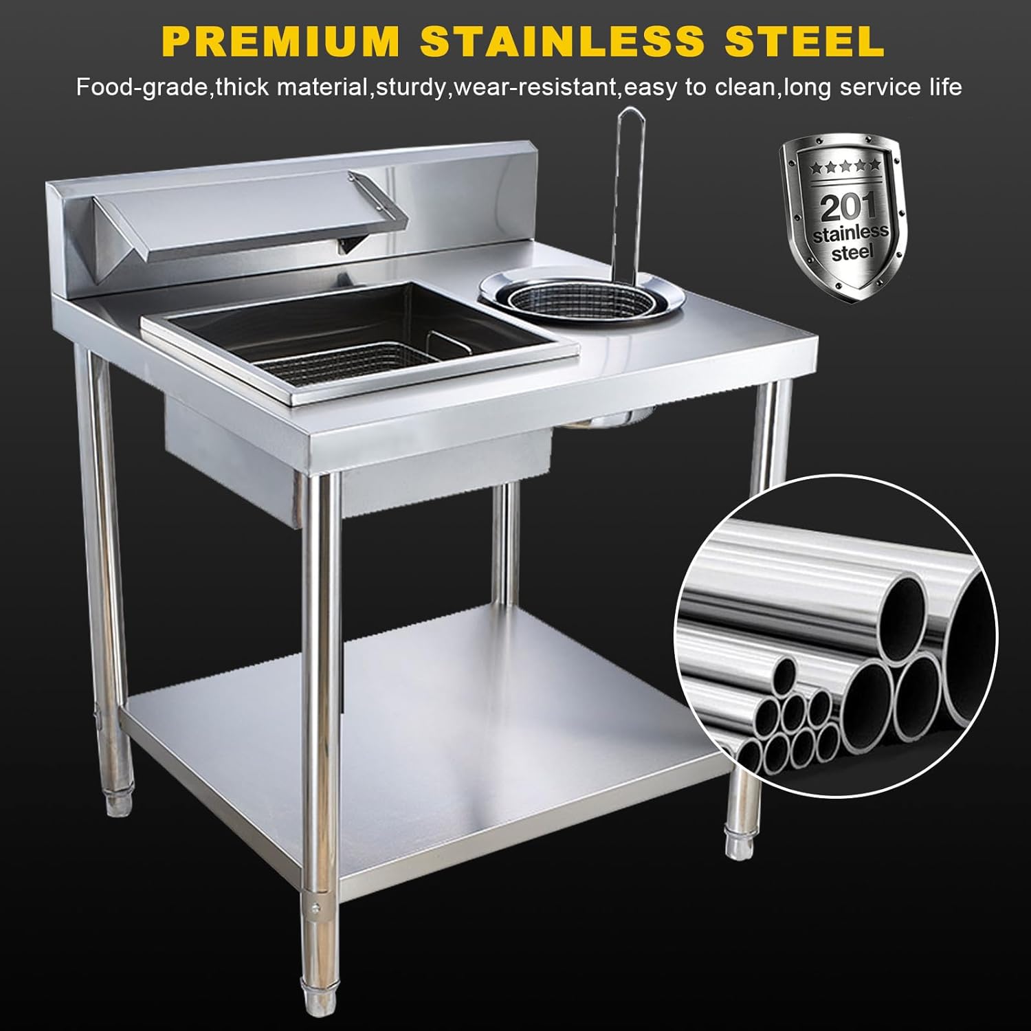 Fried Chicken Breading Table Stainless Steel Breading Station with Baskets Commercial Fried Food Prep Table with Storage Shelf Breading Worktable for Kitchen Restaurant Business