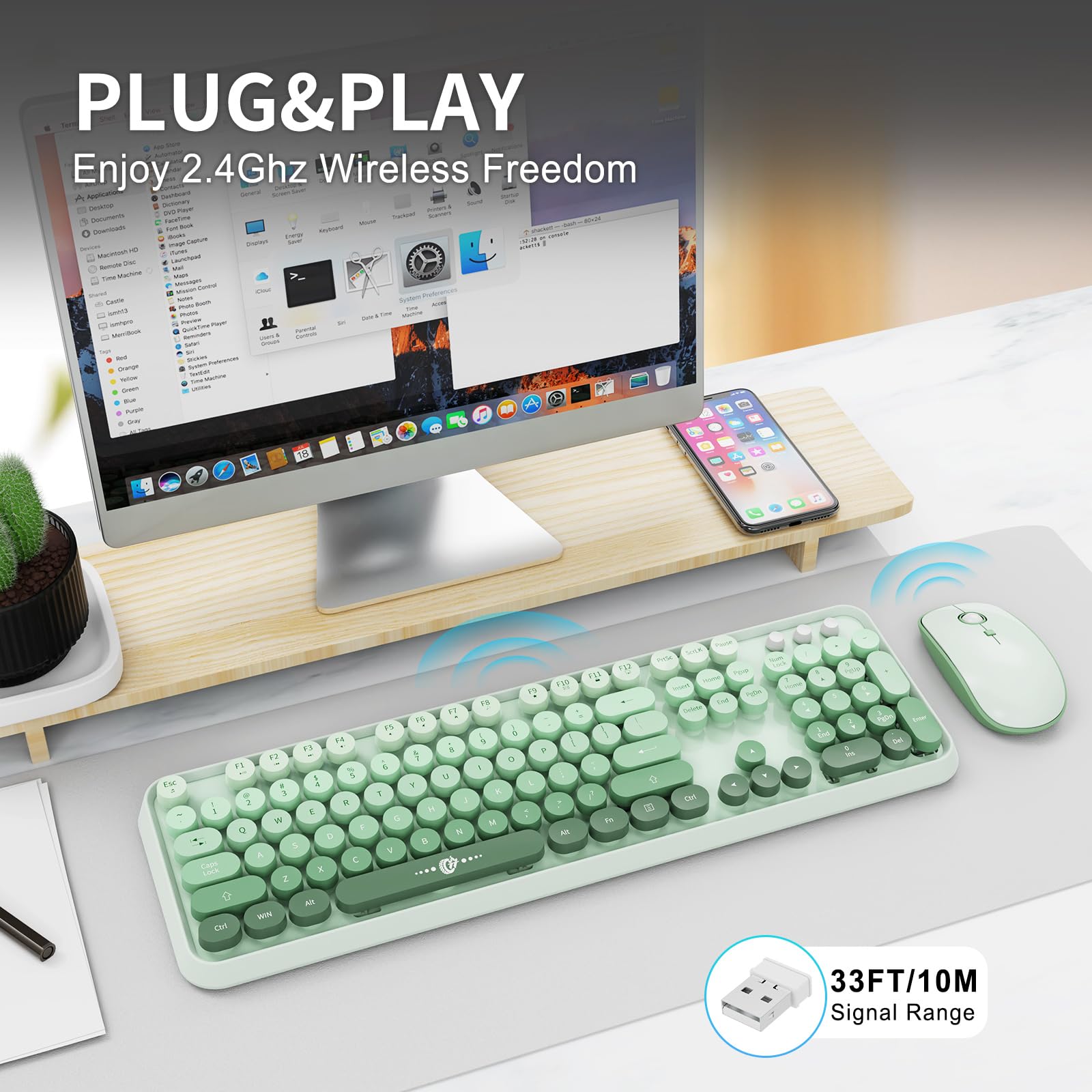 Amazon | Sage Green ワイヤレスキーボードとマウスのコンボ、かわいい