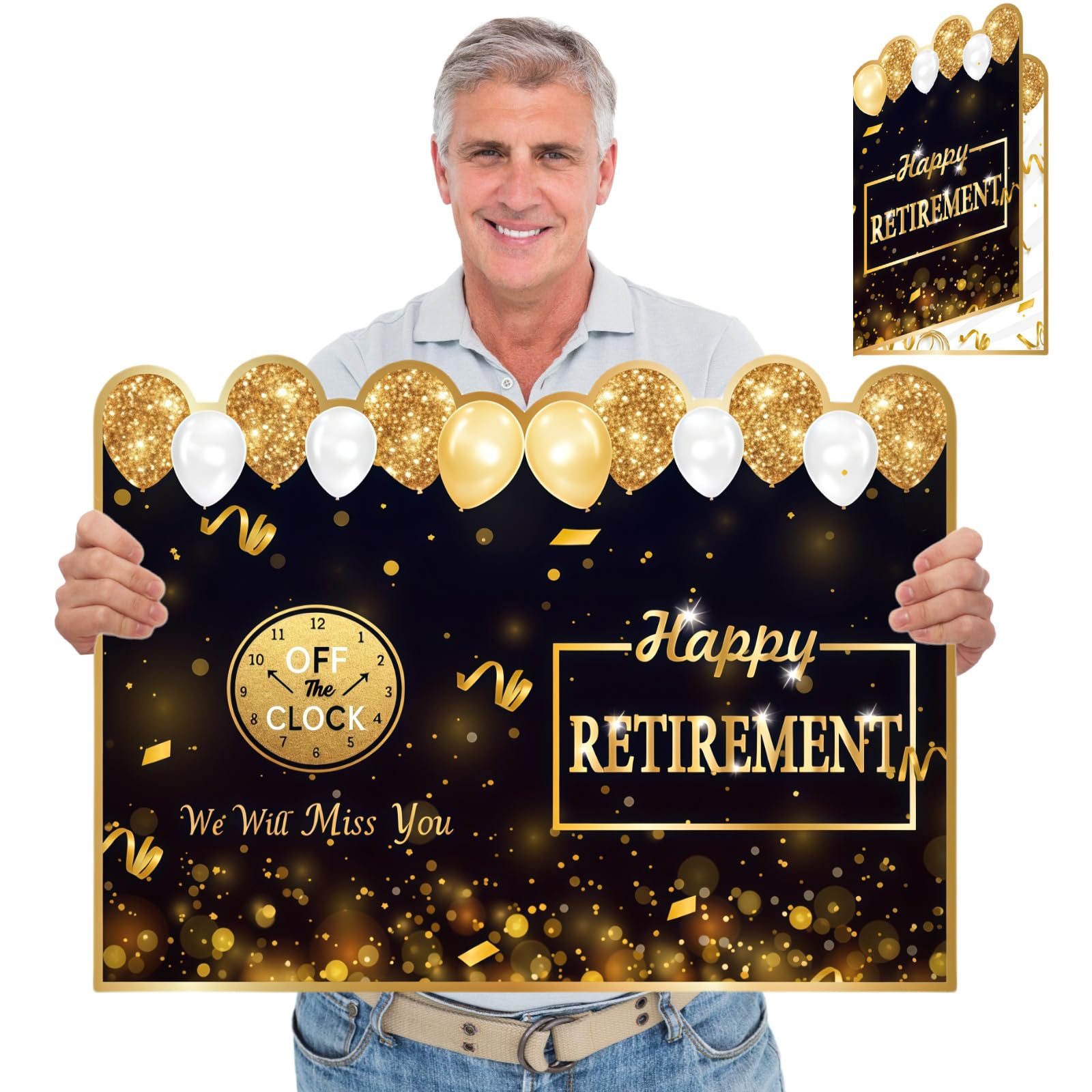 15.7x22 inch Large Retirement Card With Envelope Jumbo Happy Retirement Card for Women Men Giant Guest Book Big Greeting Cards Retired Signing Leaving Card Black Gold Party Decorations