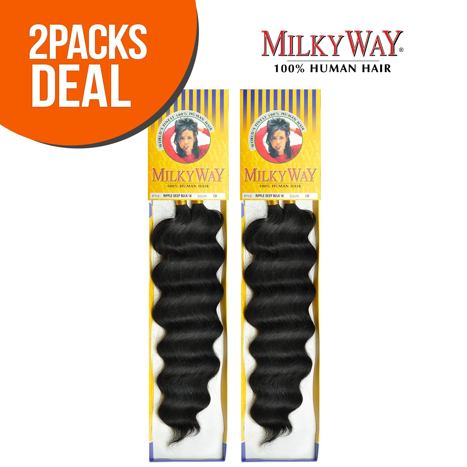 Multi Pack Deal! Milky Way 100% Human Hair Braids Ripple Deep Bulk 18" (2-Pack, 1)