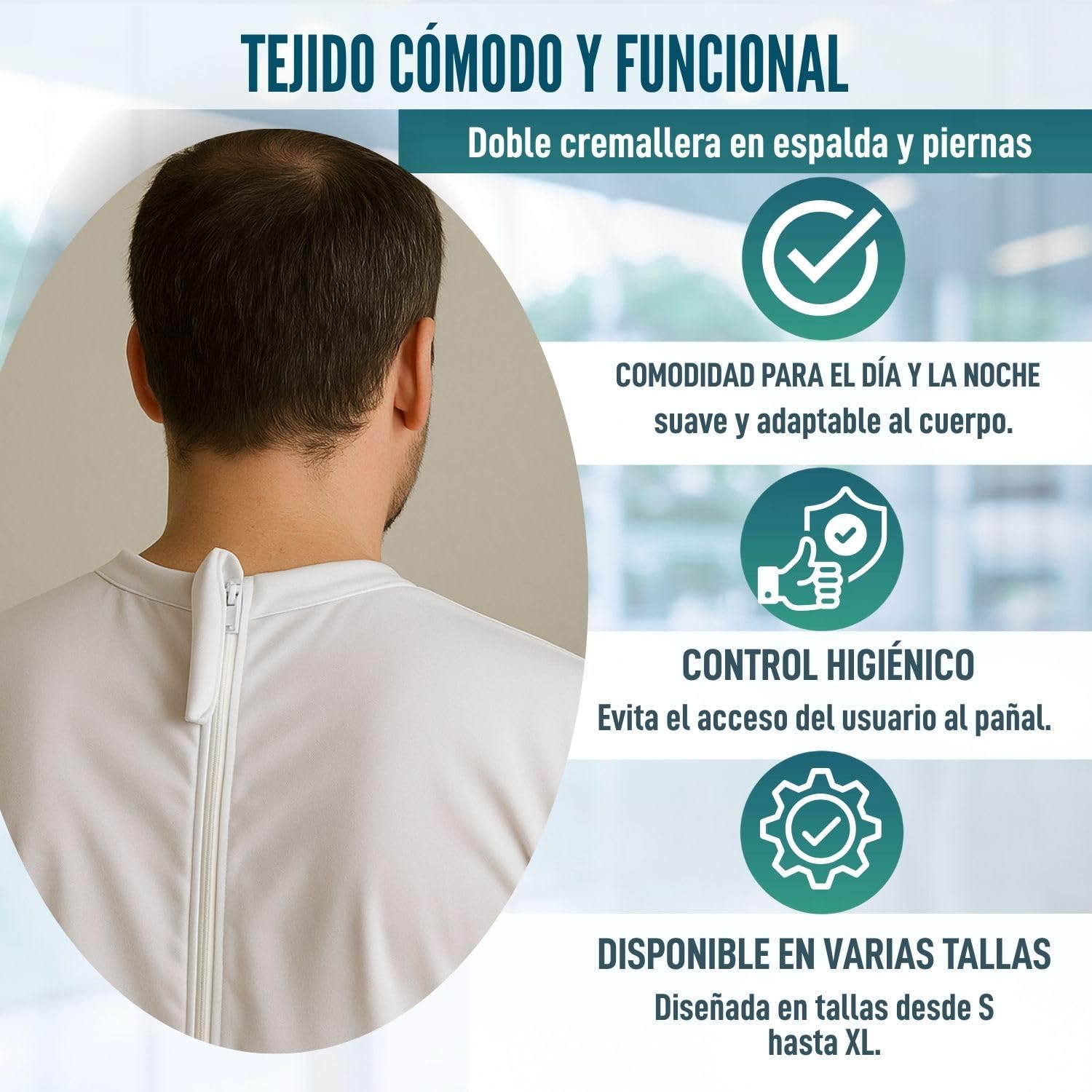 OrtoPrime Pijamas Antipañal Doble Cremallera Trasera Unisex para Geriátrico Manga Larga Cuerpo Entero Hombre Mujer Pijamas Enteros Adultos Pijama Sanitario Marca ESPAÑOLA (M)