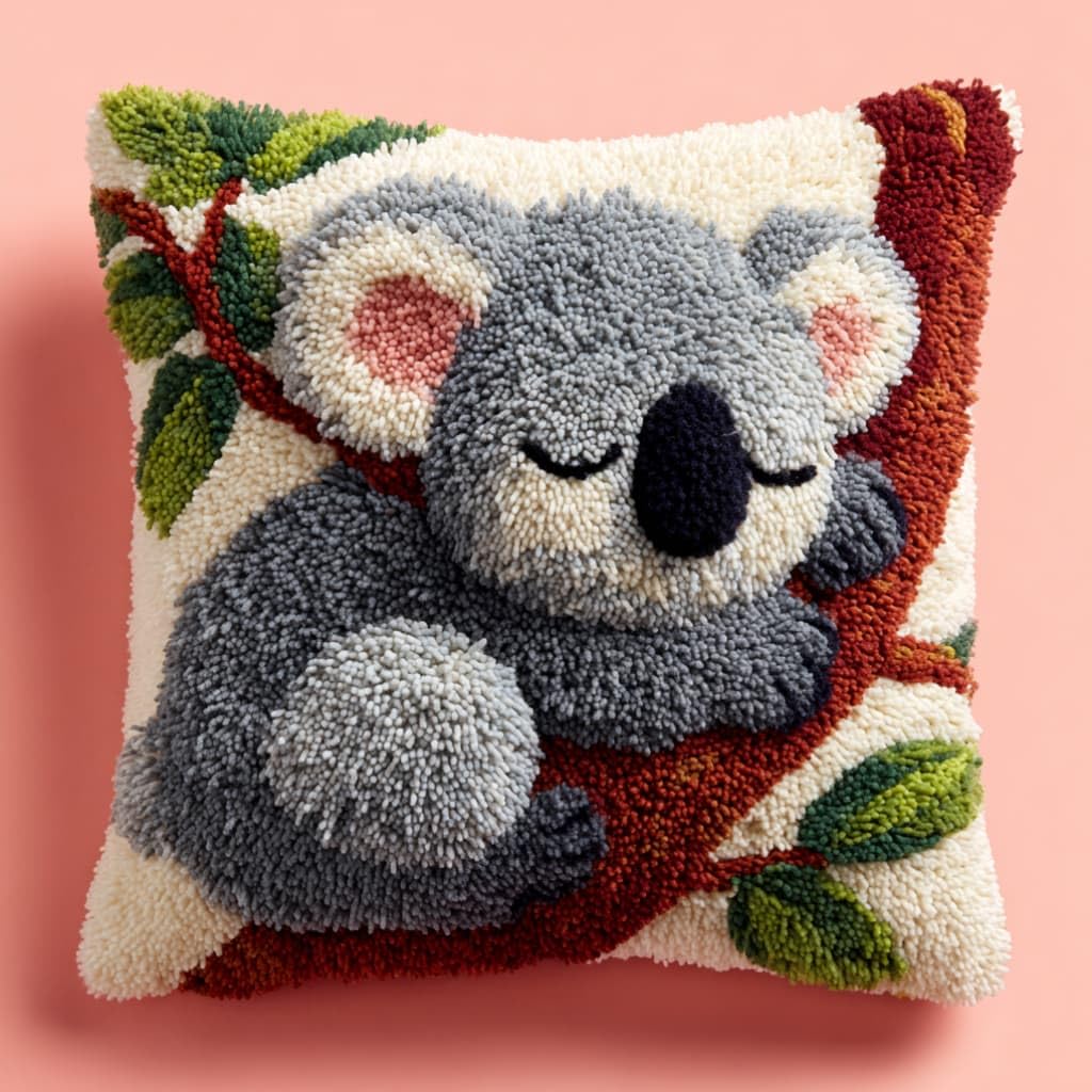 AxiangziK Latch Hook Pillow Kit,Koala DIY Cushion Cover 43X43Cm