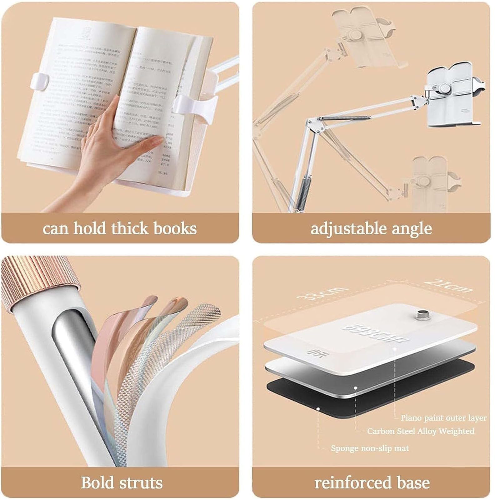 Étagère de lecture réglable en hauteur pour livres et tablettes, support de livre de cuisine en métal, support de livre polyvalent pour le travail