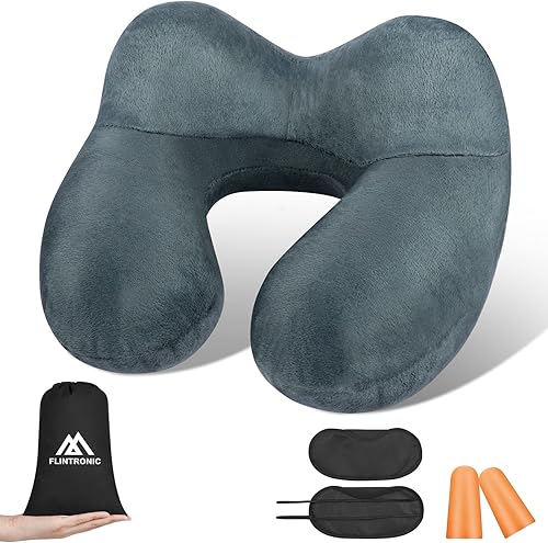 Miniatura 8 de Almohada inflable de viaje, almohada inflable de viaje para avión, soporte de cuello de terciopelo suave, almohada ergonómica ligera para dormir
