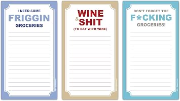 Funny Magnetic Grocery Lists, Adult Humor Novelty Gift, 4.25 x 7.5 inch 3-Pack