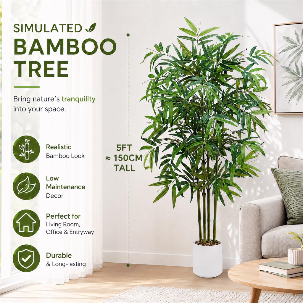 artificial bamboo tree 5ft tall fake bamboo plant indoor faux silk plant, faux bamboo plant for home office indoor outdoor decor large artificial bamboo stalks white 5ft 1