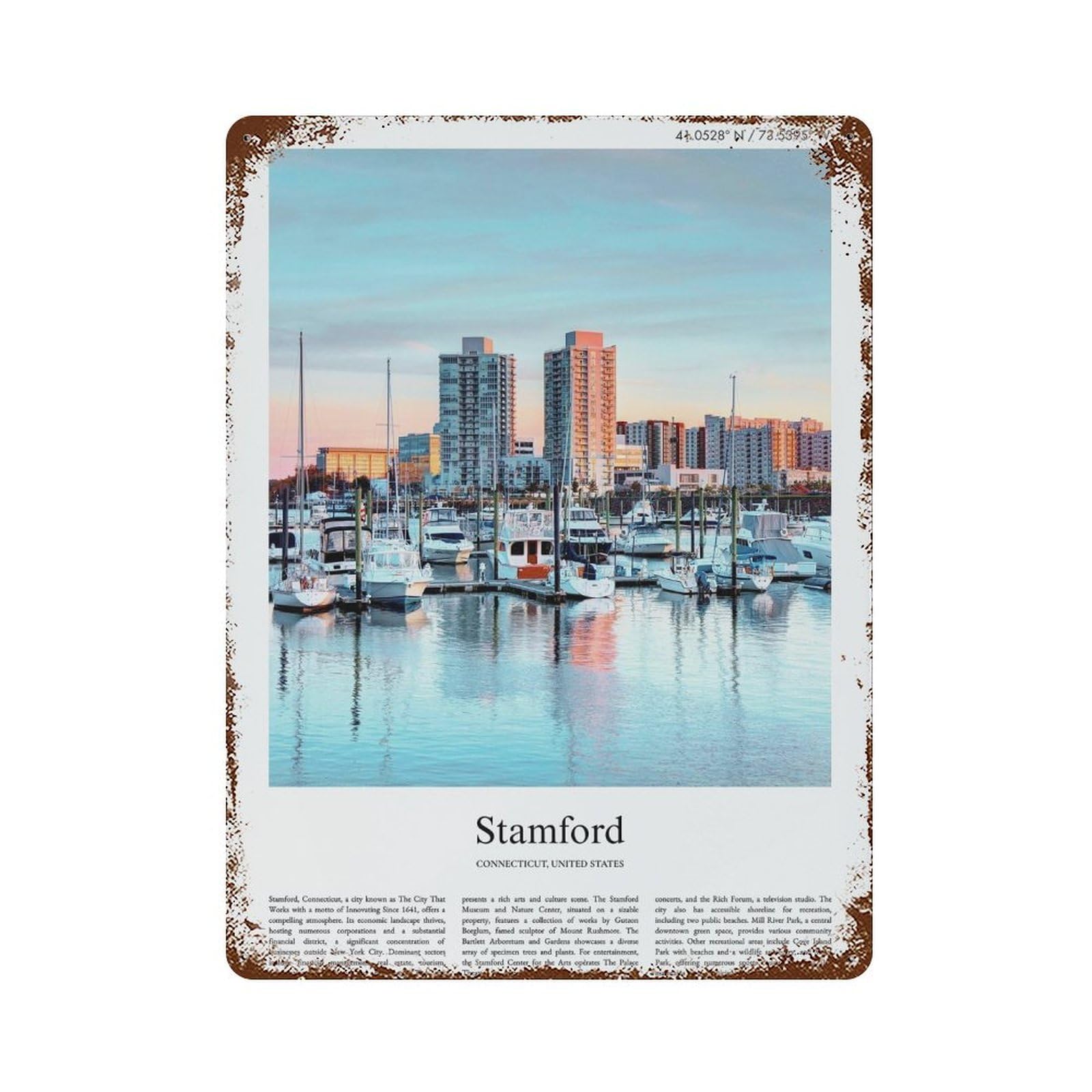 xiaoxiaoshen Stamford Connecticut, United States, USA City Scenery Wall Decor Art Metal Tin Poster Modern Home Decor Art Home Bar Shop Decorations Vintage Sign 40x30cm