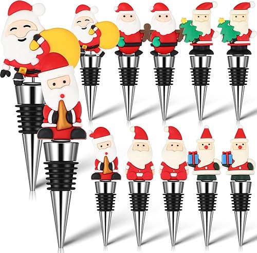 Sliner Tapón de botella de vino de Navidad para fiesta de Navidad, Papá Noel, reutilizable, tapón de vino de Navidad, lindo tapón de aleación y PVC,