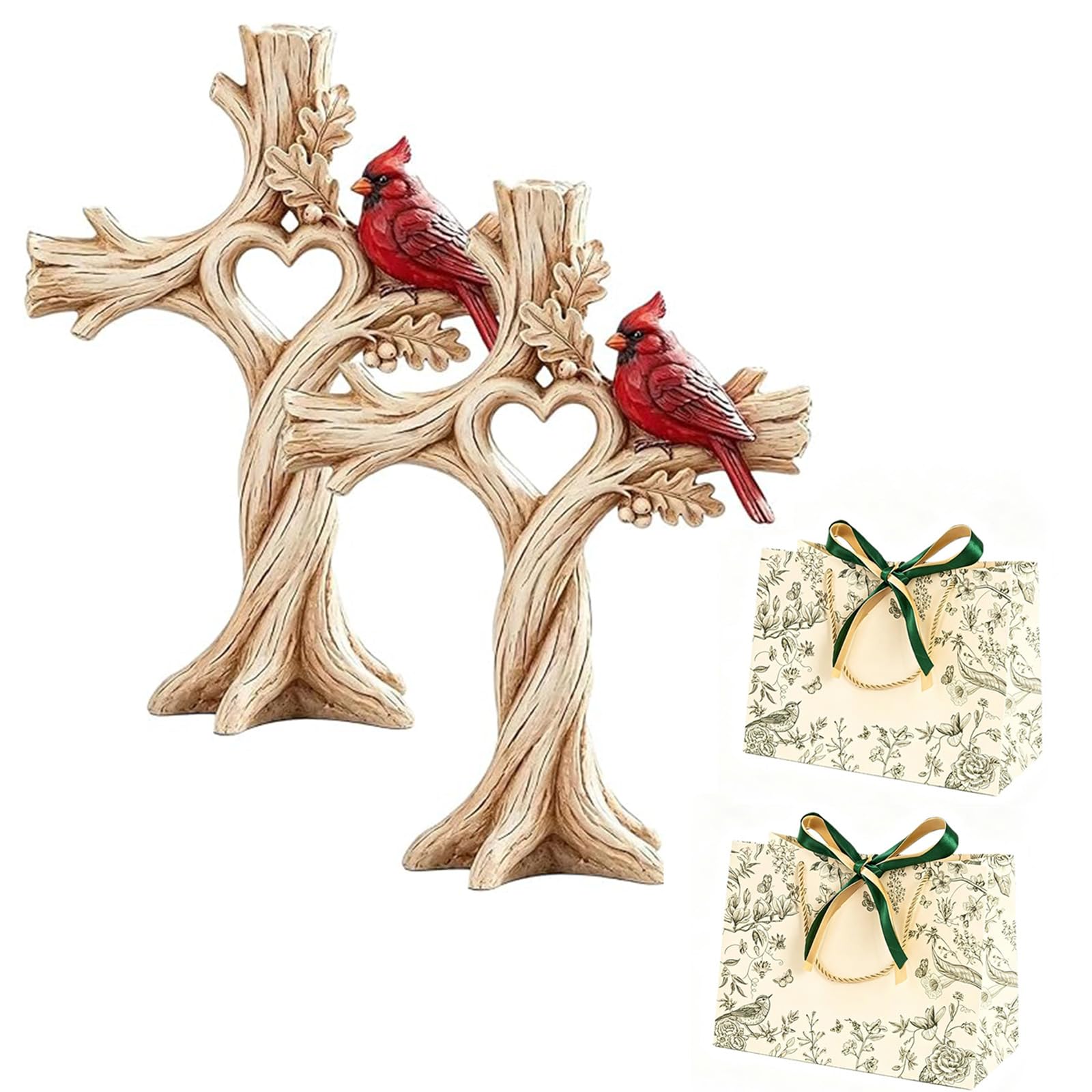Árbol del Corazón del Cardenal Cruzado – Madera Maciza Tallada a Mano (2 piezas)