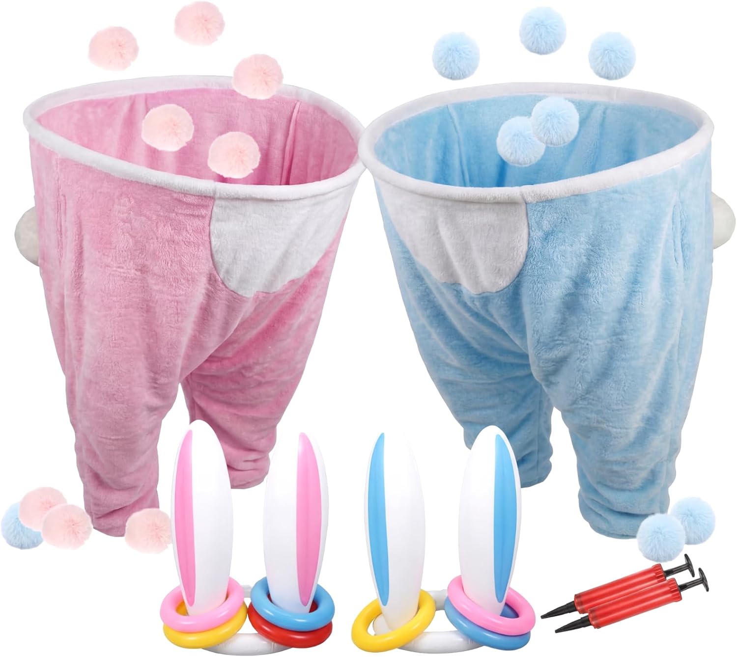 Cuffbow 34 Pcs Easter Bunny Granny Pants Game Set, Inflatable Rabbit Ears Ring Toss Giant Pants Pom Poms for Outdoor Tossing Catching Spring Easter Party Team Building Church Event