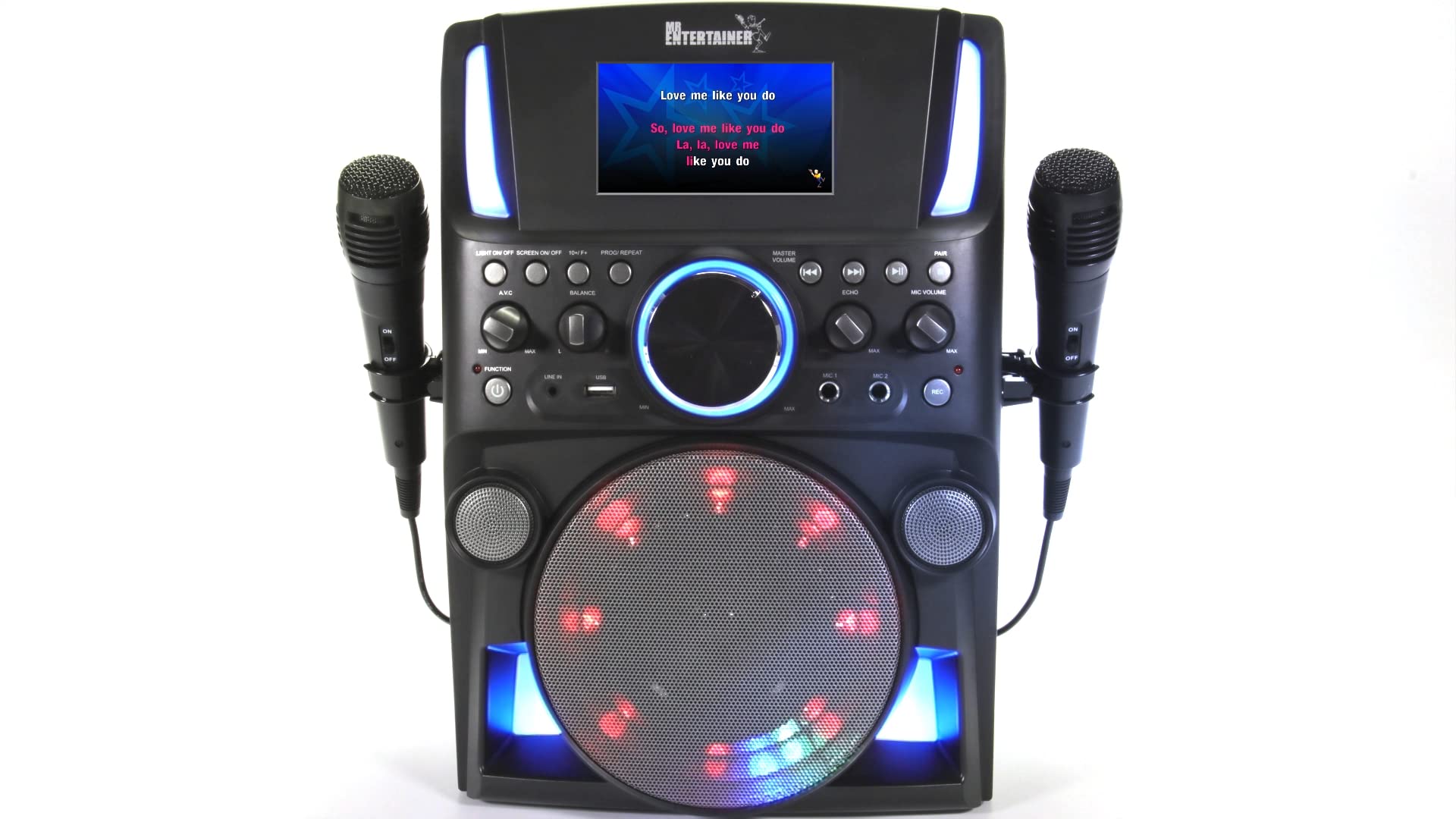 Groovebox Machine de karaoké Bluetooth CDG Écran intégré et lumières disco Comprend des chansons et des microphones (microphones filaires + 600 chansons)