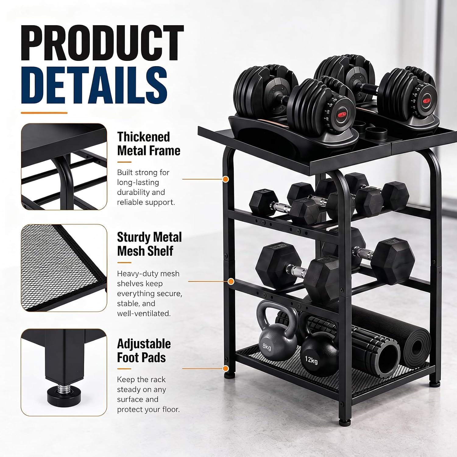 Dumbbell Rack Stand 4 Tier Design for Adjustable Weight 500lbs image 5