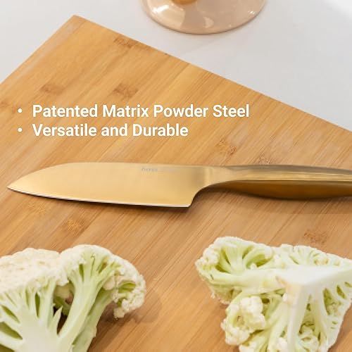 Miniatura 5 de HAST Cuchillo Santoku totalmente nuevo, 6.3 pulgadas, alto rendimiento, acero en polvo, patentado, estilo de hoja japonesa, diseño minimalista