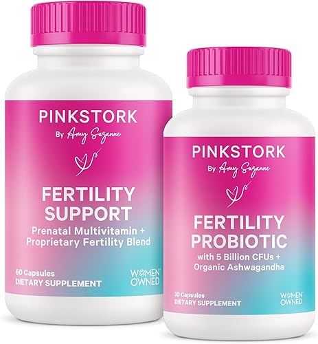 Pink Stork Suplemento de fertilidad para mujeres y probióticos para la concepción, apoya el equilibrio hormonal con inositol, probióticos,