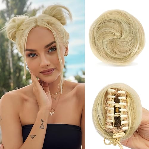 SOFEIYAN 2 piezas de extensiones de cabello sintético con clip de garra, accesorio para peluca, moño espacial updo, orejas de gato, moño para mujer,