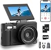 5K Digital Camera, 75MP WiFi Vlogging Camera with 180° Flip Screen, Autofocus, 18X Zoom, 64GB Card, 2 Batteries, Compact Point and Shoot Digital Cameras for Beginner Teens Student Kids(Black)