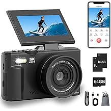 5K Digital Camera, 75MP WiFi Vlogging Camera with 180  Flip Screen, Autofocus, 18X Zoom, 64GB Card, 2 Batteries, Compact Point and Shoot Digital Cameras for Beginner Teens Student KidsBlack
