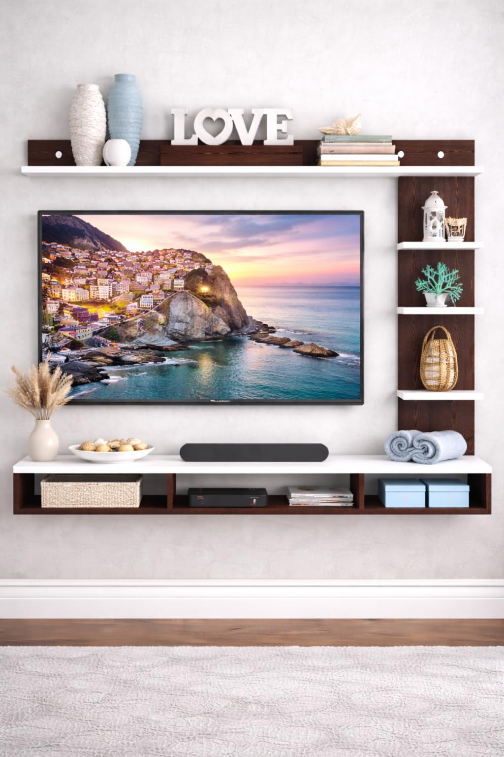 Contemporary Wall TV Stand with Display Rack & Storage Compartments-picture-10