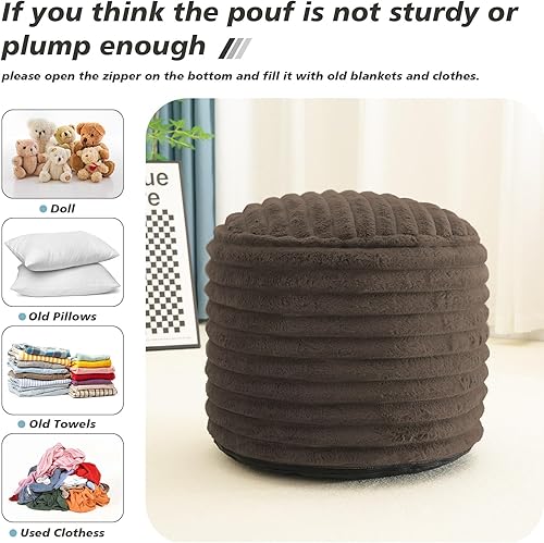 Miniatura 4 de Puf otomano de relleno redondo para reposapiés, pufs de piel sintética con relleno de trozos de espuma, cojín otomano de almacenamiento, silla de