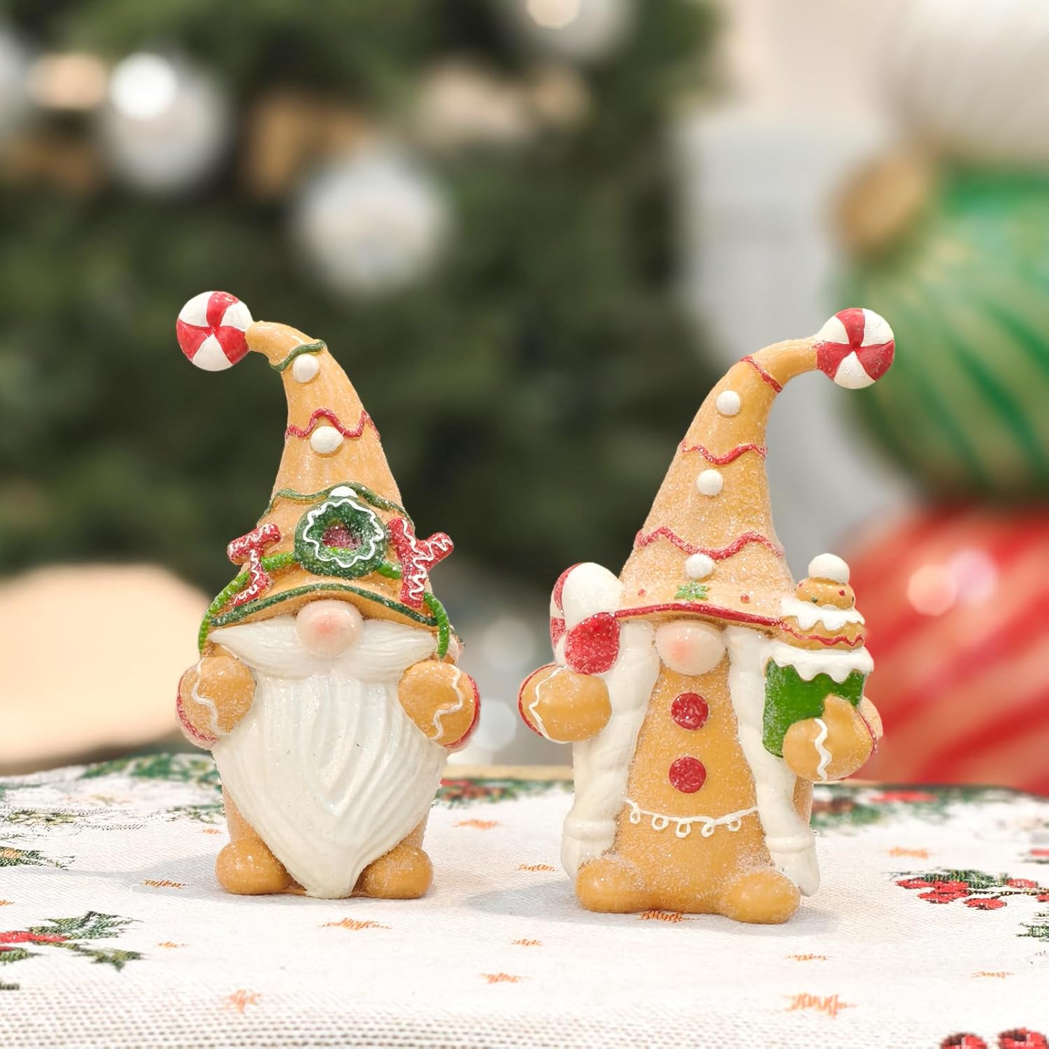 Gnome Christmas Decorations Indoor Gingerbread Christmas Decorations 2Pcs Resin Gingerbread Gnome Figurines Kitchen Table Party Decor Gifts for Women - Image 8